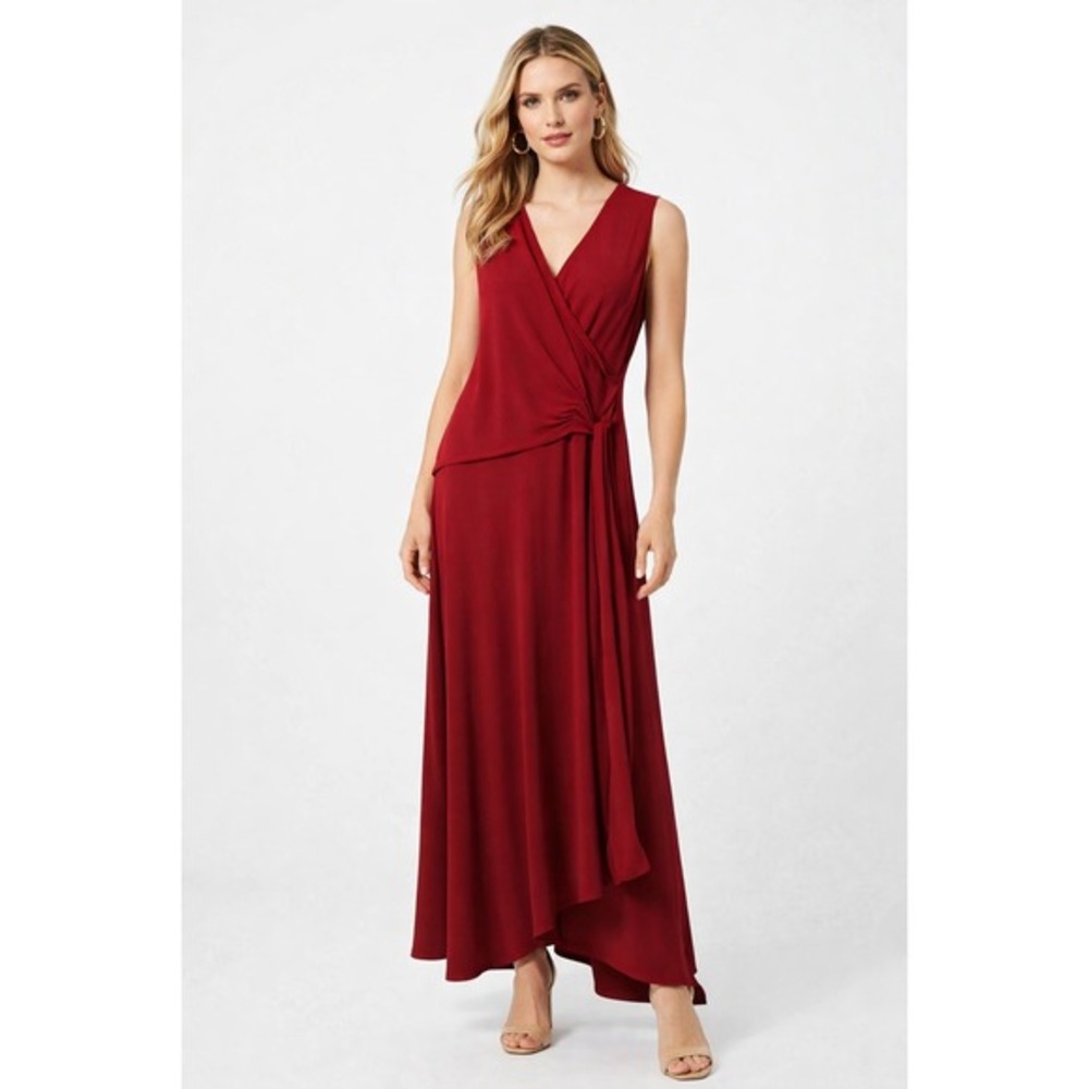 Montgomery Post Red Faux Wrap Maxi Dress XL Sleeveless V-Neck NWT